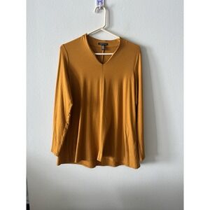 Eileen Fisher Tunic Top Womens Small Long Sleeves V-Neck Classic Preppy Stretch